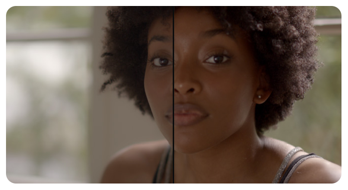 Half and half image showing before and after midtone adjustments, Blackmagic Design DaVinci Resolve Micro Color Panel